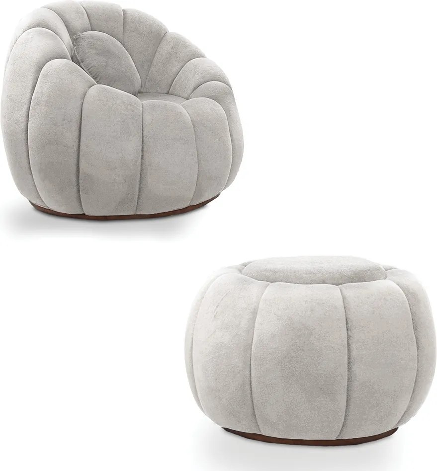 Poltrona e Puff Decorativo Orgânico Fixo Cloud Bouclê E03 - D'Rossi - Cinza claro