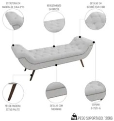 Puff Recamier Calçadeira 140cm Pés Palito Madeira Venêto Z37 Boucle Br