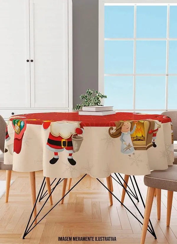 Toalha de Mesa Redonda Papai Noel 145 Cm