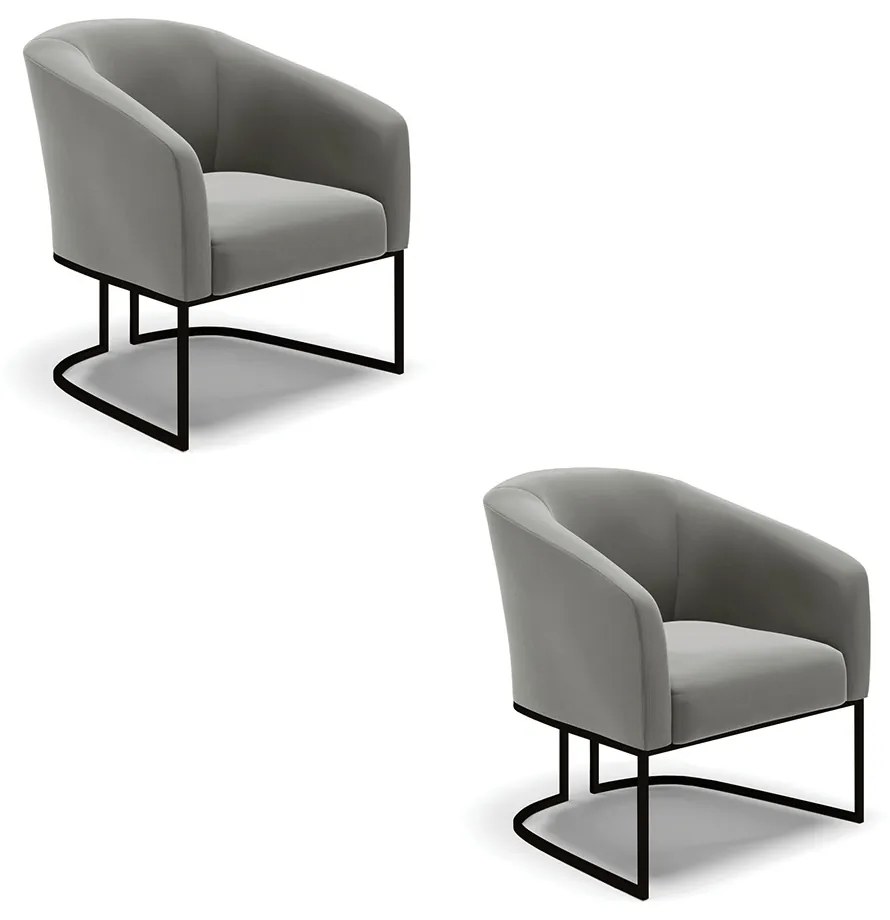 Poltrona Decorativa Industrial Preto Kit 2 Stella Suede Grafite D03 - D'Rossi