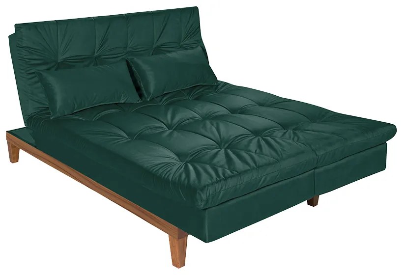 Sofá Cama Reclinável 2 Lugares Change Veludo Verde G30 - Gran Belo