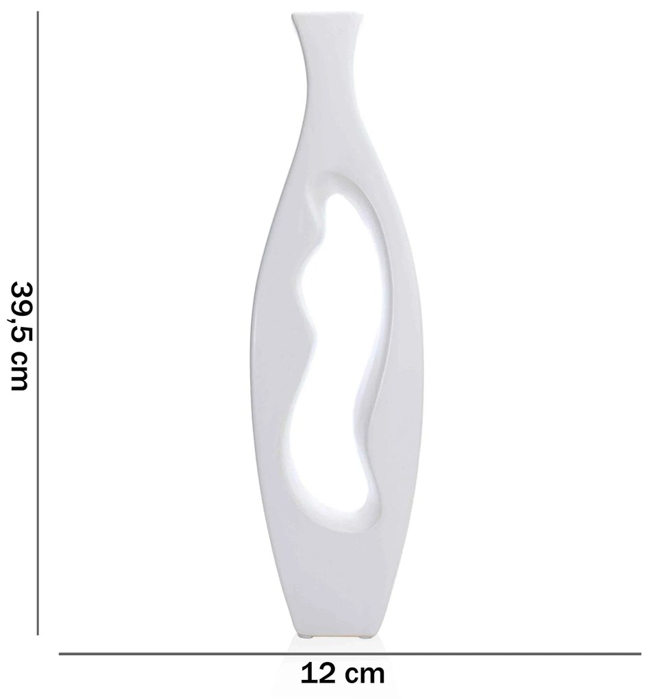 Vaso Decorativo em Cerâmica Vazado Branco 39,5x12 cm - D'Rossi