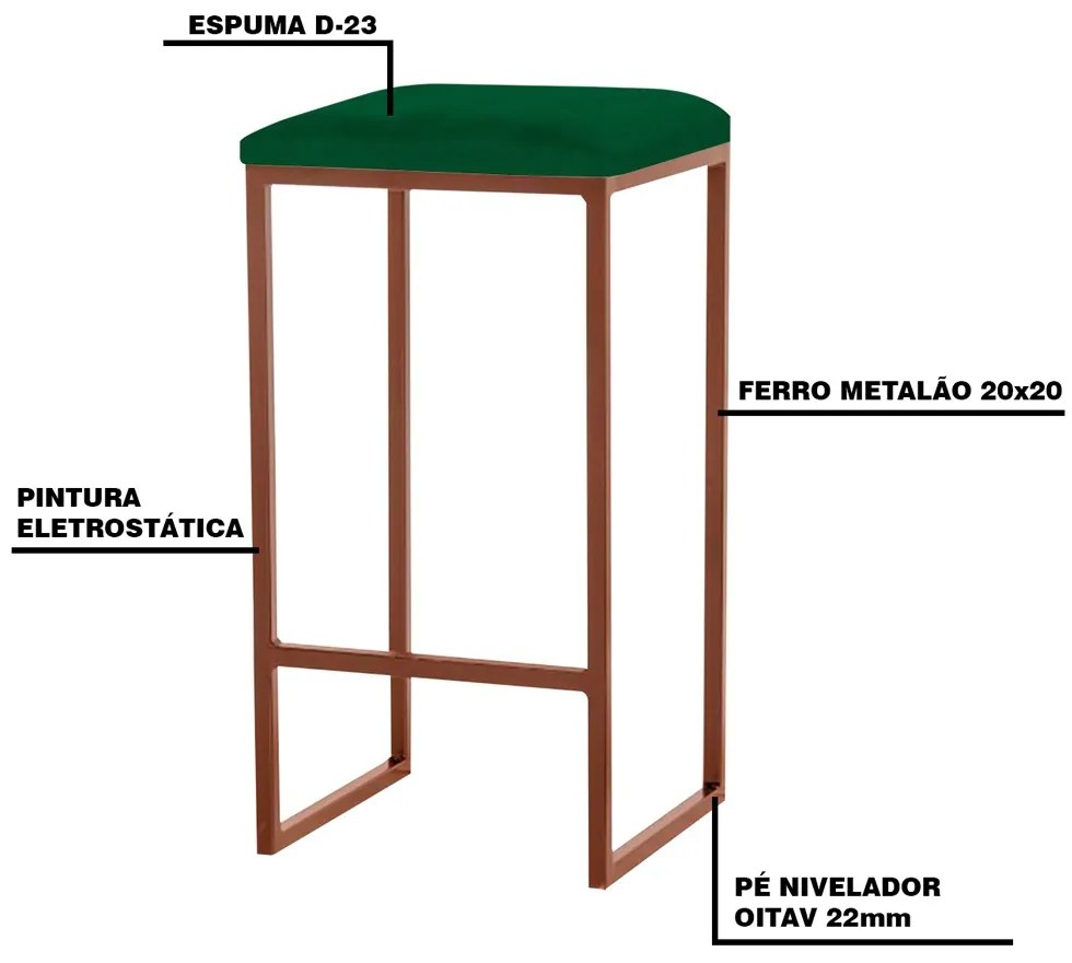 Kit 2 Banqueta Decorativa Billie Base Bronze Suede Verde G41 - Gran Belo