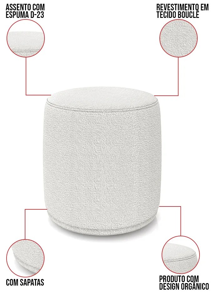 Puff Redondo Orgânico para Sala kit 2 Malu Bouclê M11 - D'Rossi - Cinza
