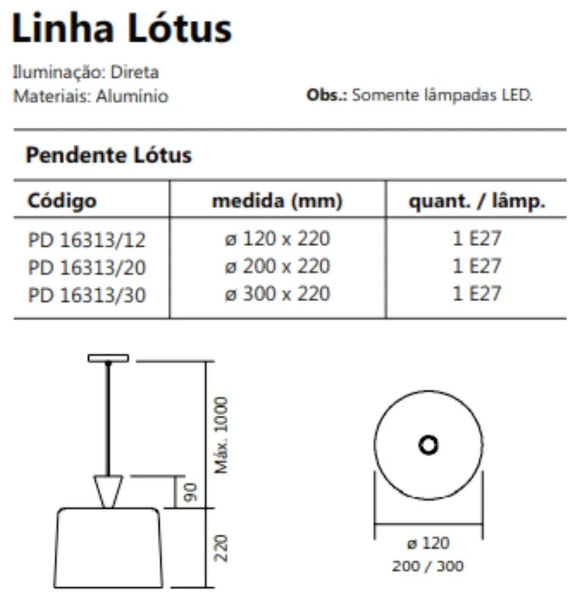 Pendente Lótus Ø20X22Cm 1Xe27 S/ Difusor C/ Cone De 09Cm | Usina 16313... (AZO-F - Azul Oceano Fosco / BR-F - Branco Fosco)