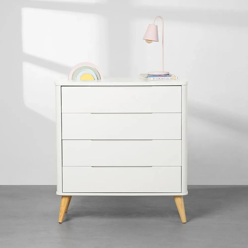 Cômoda Boom 4 Gavetas com Pés Retrô Natural - Branco