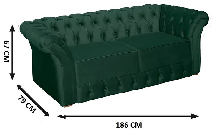 Namoradeira Sofá 2 Lugares Chesterfield Capitonê 186cm Veludo Verde - Sheep Estofados - Verde
