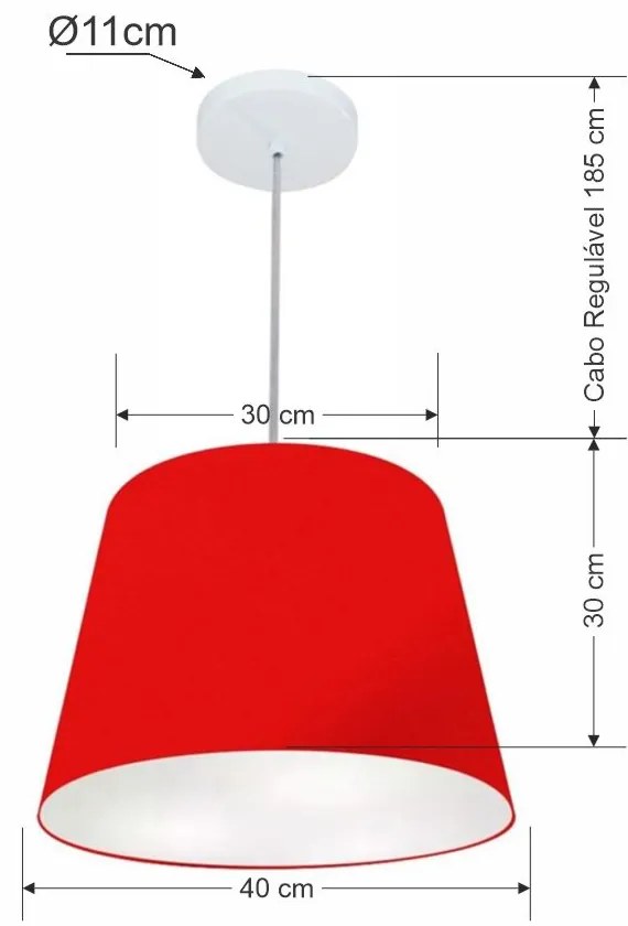 Lustre Pendente Cone Md-4155 Cúpula em Tecido 30/40x30cm Vermelho - Bivolt
