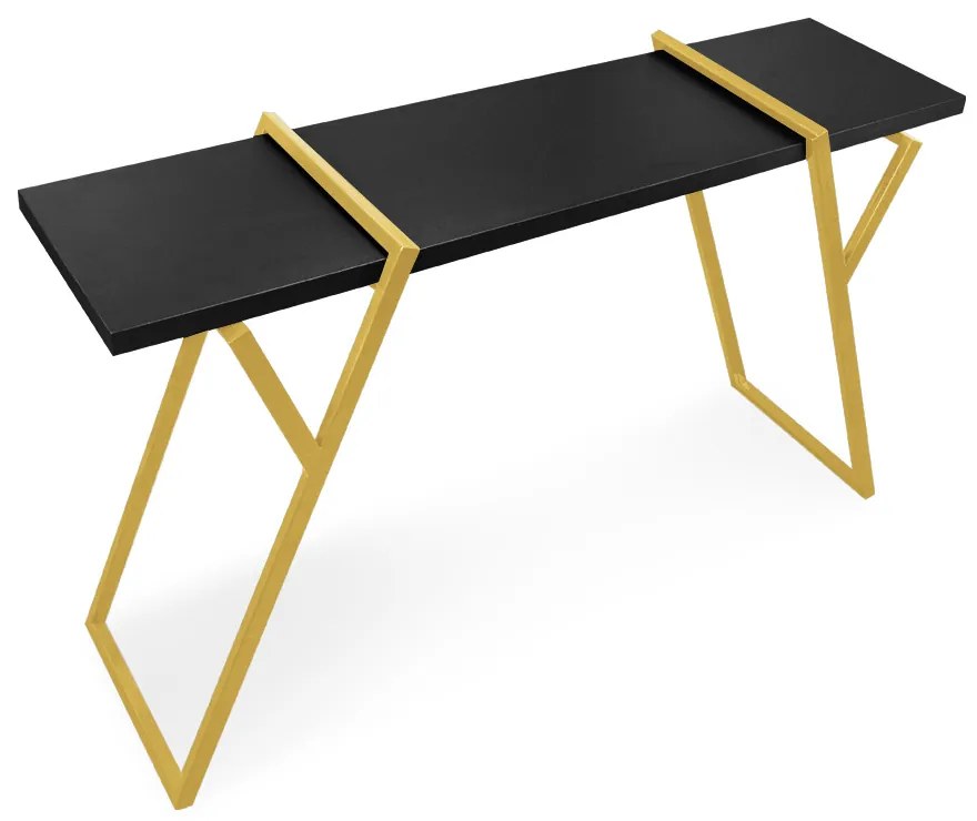 Aparador Sala Industrial Brooklyn Preto Base Metal Dourado L06 - D'Rossi