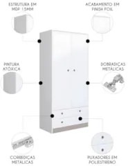 Guarda Roupa Infantil 2 Portas e 2 Gavetas Juno Branco A05 - Mpozenat