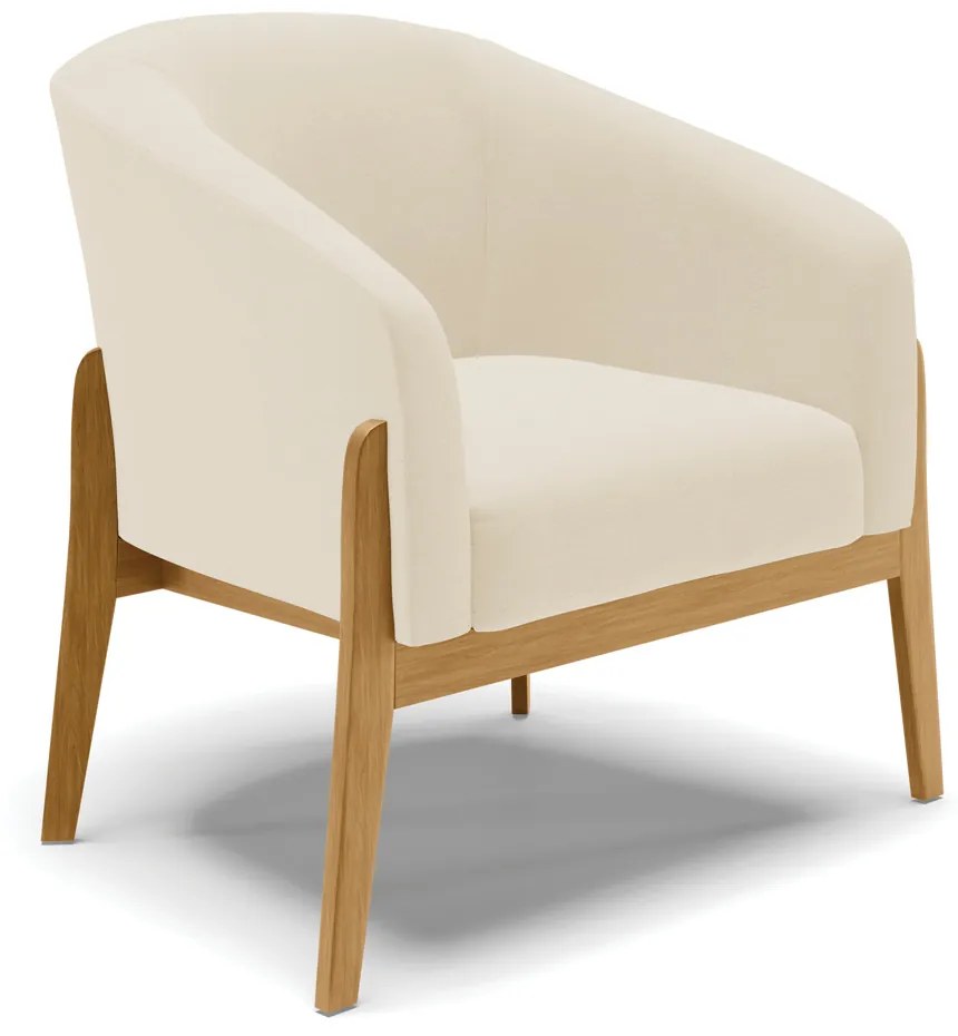 Poltrona Decorativa Base de Madeira Stella Linho Bege D03 - D'Rossi