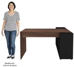 Mesa Escrivaninha em L Eron e Estante Livreiro 90x187cm Lean A06 Ipê/P
