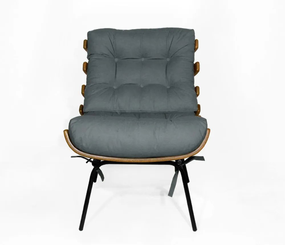 Kit 2 Poltrona Decorativa Costela Suede Cinza