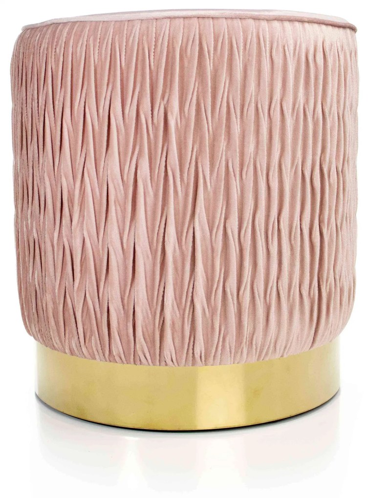Puff Decorativo Redondo Tati Veludo Rosa com Base Dourada 38 cm - D'Rossi