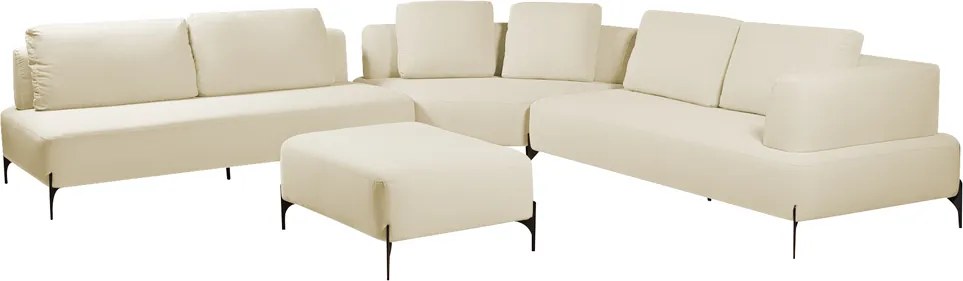Sofá Modulado Sala de Estar 575cm Marino de Canto Pés de Ferro com Almofadas Linho Off White G92 - Gran Belo