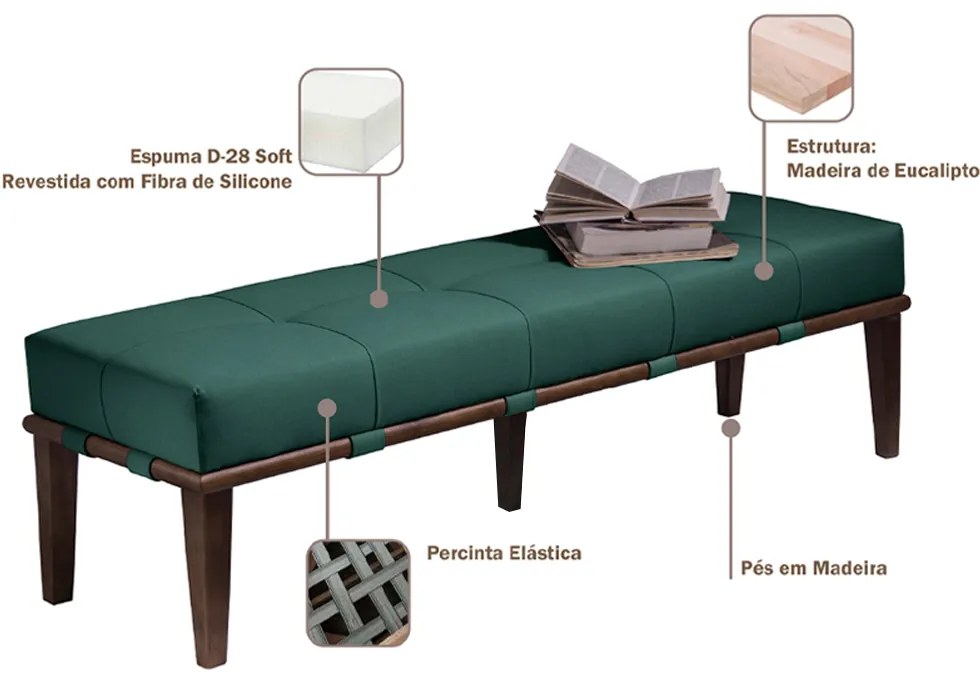 Recamier Decorativo 160cm Martínez Veludo Pés Madeira Verde/Imbúia G62 - Gran Belo