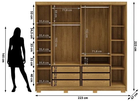 Guarda Roupa Com Espelho Pernambuco 6 Portas e 6 Gavetas Nature/Alasca - Vila Rica Móveis