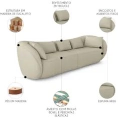 Sofá 2 Lugares 212cm Orgânico Pé Madeira Yume Bouclê Bege Z55 - Mpozen