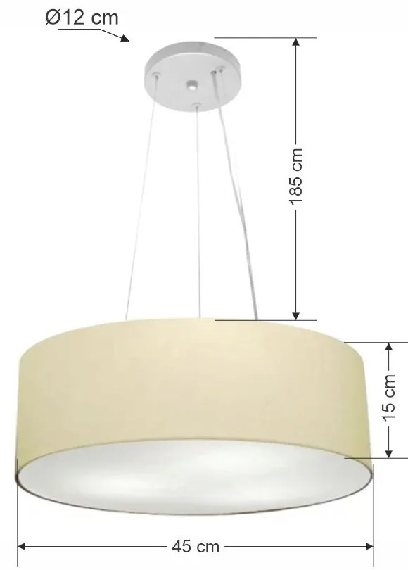 Lustre Pendente Cilíndrico Md-4184 Cúpula em Tecido 45x15cm Algodão Crú - Bivolt