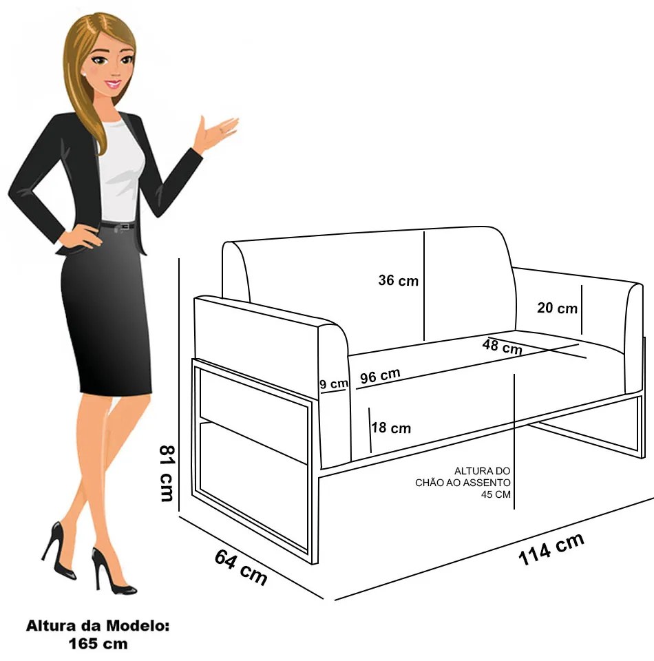 Sofá Namoradeira com Poltrona Base Industrial Alta Dourado Marisa Veludo - Rose