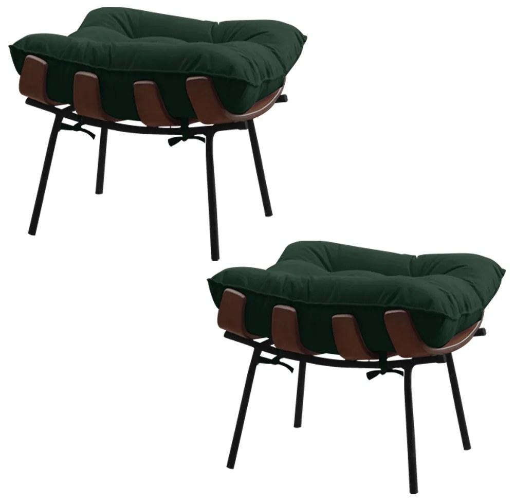 Kit 2 Puffs Decorativos Sala de Estar Abel Base de Madeira Preto Suede Verde G41 - Gran Belo