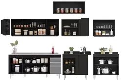 Armário de Cozinha Modulado de Canto 8 Peças CP27 com Pia Inox Preto/C