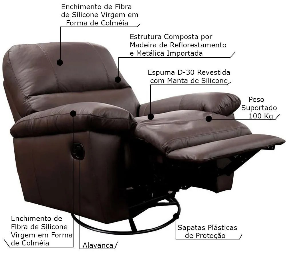 Poltrona do Papai Reclinável Giratória Armênia Glider Mecânico Couro Capucino G40 - Gran Belo