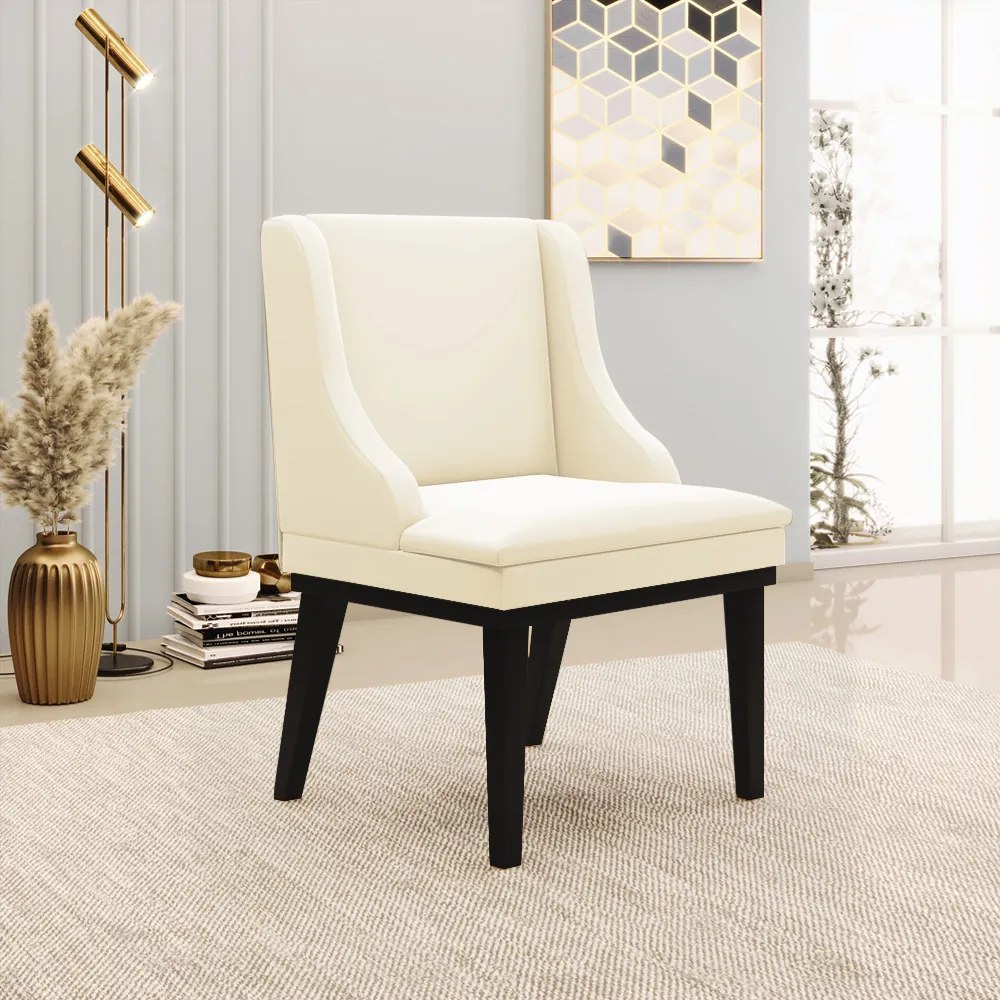 Kit 06 Cadeiras de Jantar Liz Veludo Bege Base Fixa Madeira Preto D03 - D'Rossi