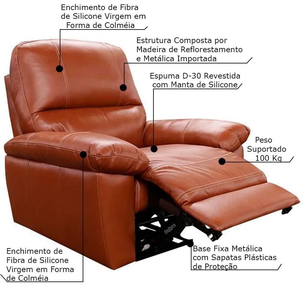 Poltrona do Papai Reclinável Elétrica Armênia Power Touch Couro Conhaque G40 - Gran Belo