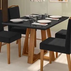 Mesa de Jantar Quadrada 136cm Gran Noa N04 Preto/Ipê - Mpozenato