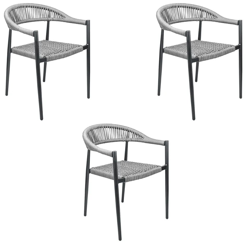 Kit 3 Cadeiras Área Externa de Alumínio Carmy com Corda Naútica Grafite G56 - Gran Belo