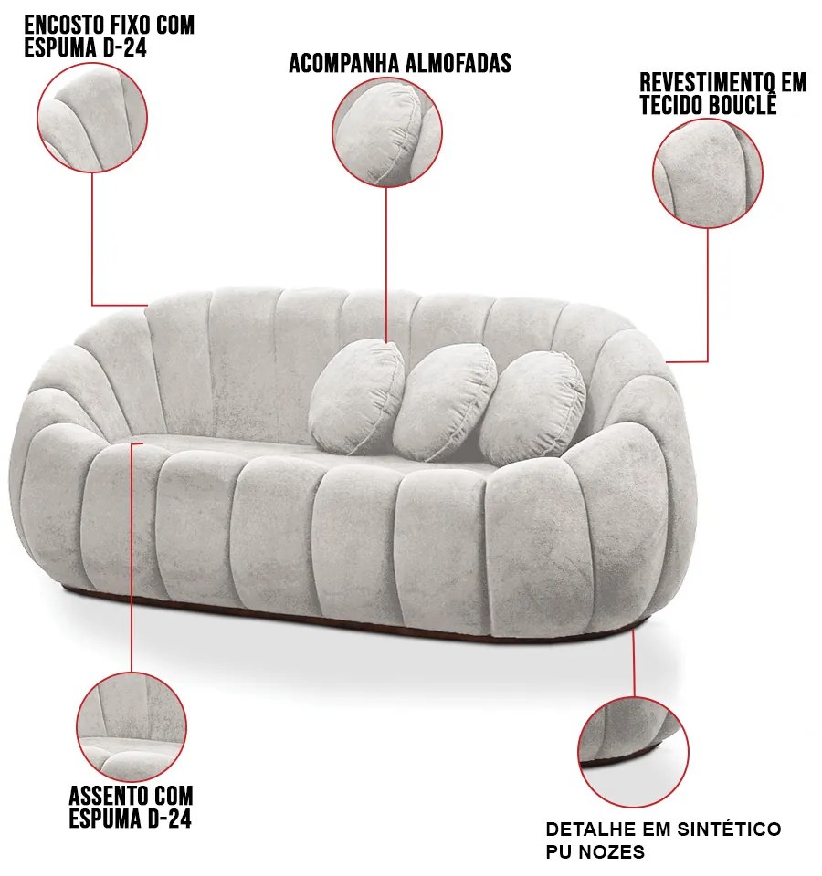 Sofá 2 Lugares Orgânico para Sala Cloud Bouclê E03 - D'Rossi - Cinza claro