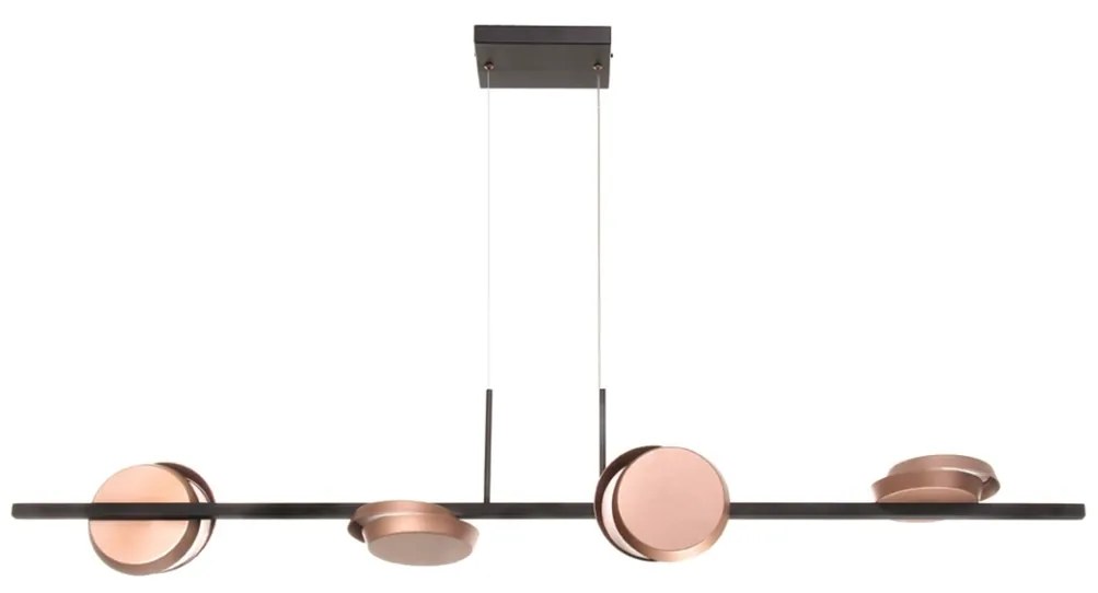 Pendente Eclipse Linear 120X16X22Cm Discos Metal Aluminio 04Xled 5,5W... (PRETO / COBRE BRILHO, 220V)