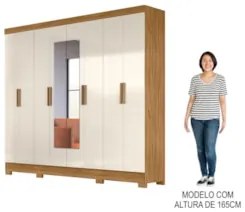 Guarda Roupa Casal com Espelho 8 Portas 236cm Ágata Z17 Freijó/Off Whi