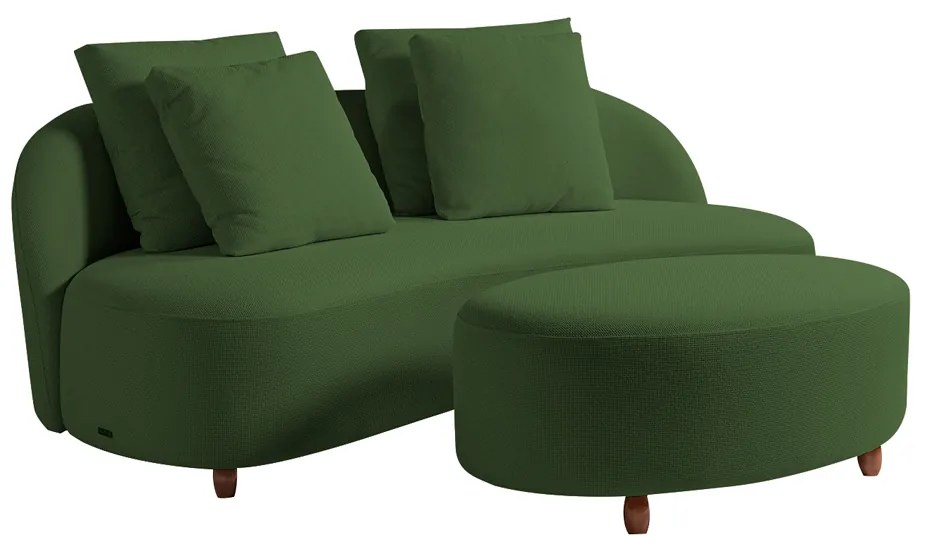 Sofá Living Sala de Estar Rocca 192cm com Puff Pés Madeira Linho Rústico Verde Musgo G92 - Gran Belo