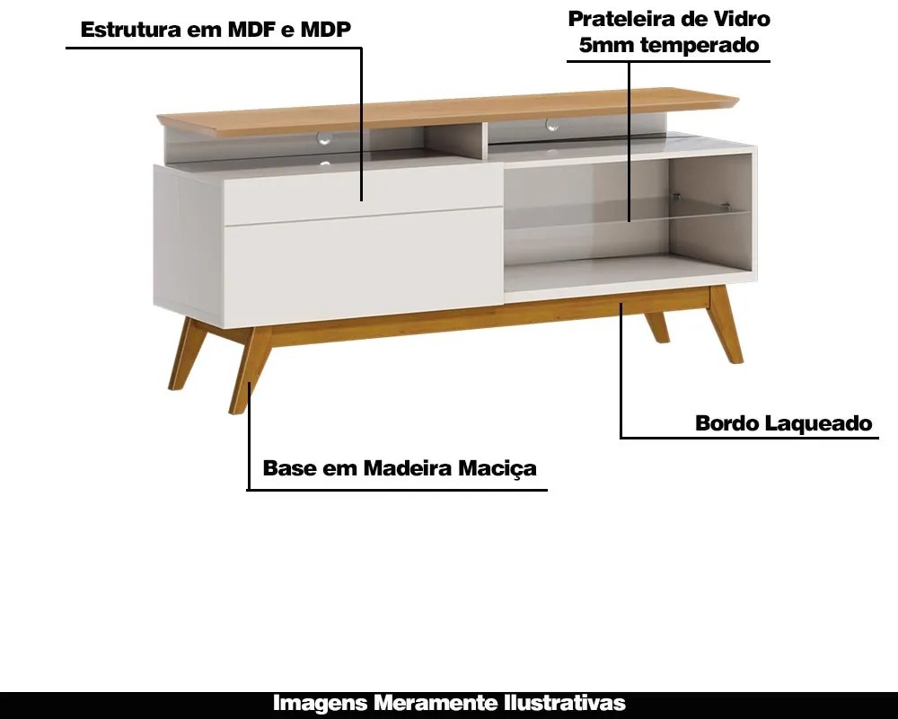 Rack Bancada 1 Gaveta com Nicho 146cm Amy Off White/Nature G29 - Gran Belo