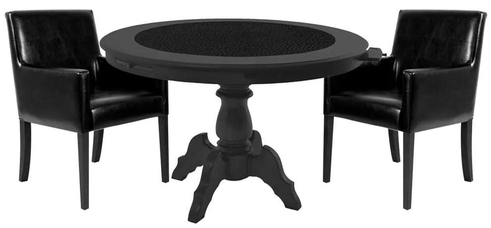 Mesa de Jogos Carteado Montreal Redonda Tampo Reversível Preto com 2 Cadeiras Liverpool PU Sintético Preto Liso G36 G15 - Gran Belo