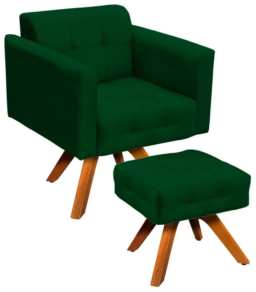 KIT 01 POLTRONA GIRATORIA E 01 PUFF ELIS - Verde