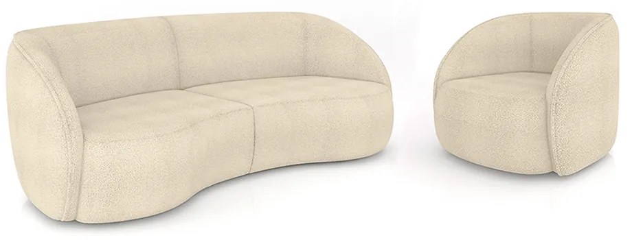 Conjunto Sofá Sala de Estar Bipartido 240cm e Poltrona Clarke Bouclê Bege G45 - Gran Belo