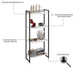Estante Livreiro Dynamica Industrial 60cm 4 Prateleiras C08 Branco Che