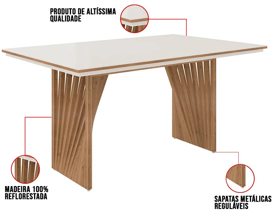 Mesa de Jantar Anny 160x90 Cm Off White Com Base de Madeira Mel - D'Rossi