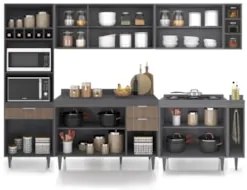Armário de Cozinha Com Tampo CP07 280cm Pérola Grafite/Freijó Z34 - Mp