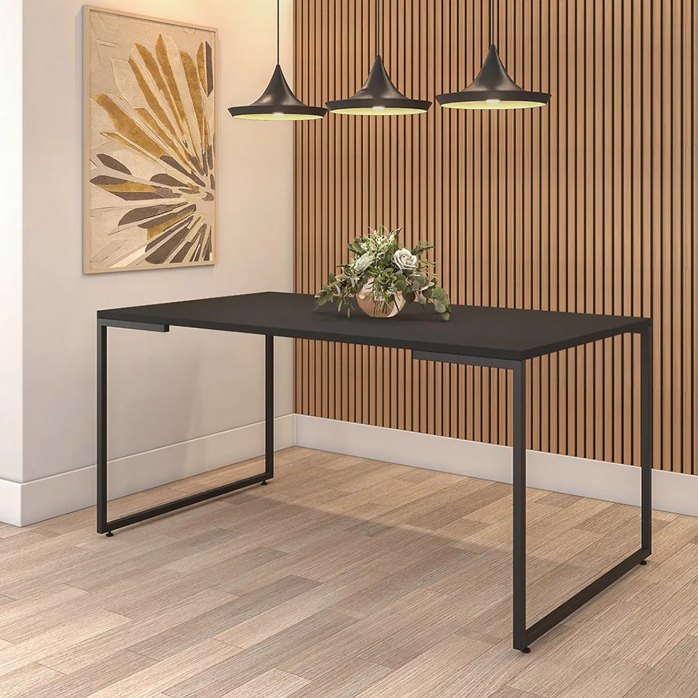 Mesa Sala de Jantar Industrial Porto 160cm Preto - D'Rossi