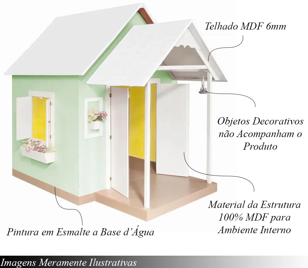 Casinha de Brinquedo Artesanal MDF com Telhado Branco/Verde L12 - Gran Belo