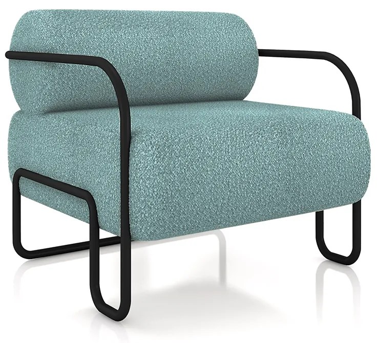 Poltrona Decorativa Sala de Estar Polatsk Base Industrial de Ferro Bouclê Azul G33 - Gran Belo