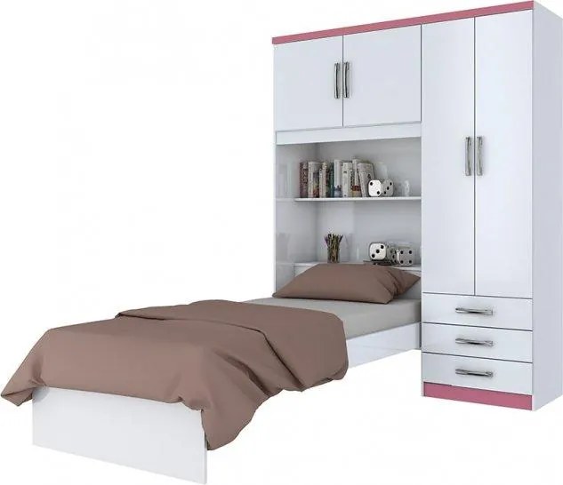 Guarda-roupa Cravo 04 Portas Com Cama Solteiro Embutida Rosa