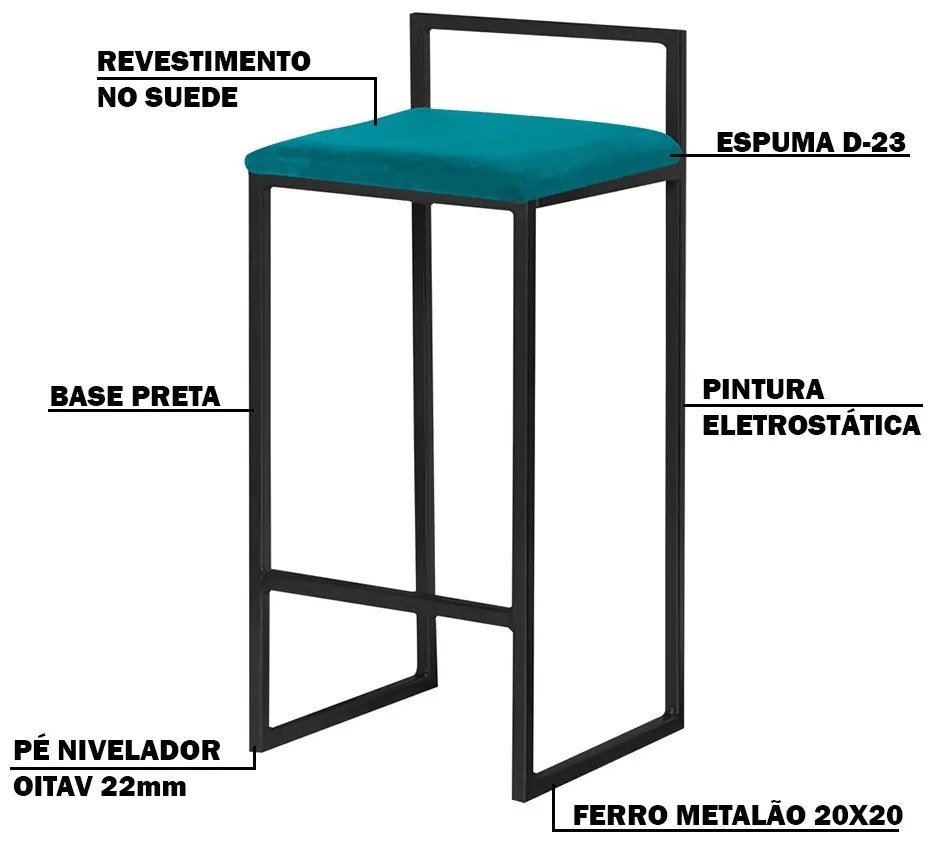 Kit 2 Banquetas Decorativa Jasmine Base Preto Suede Azul Claro G41 - Gran Belo