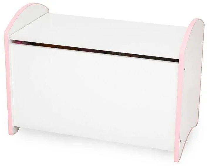 Baú Infantil Organizador Pistão Na Tampa Basculante - Branco/rosa