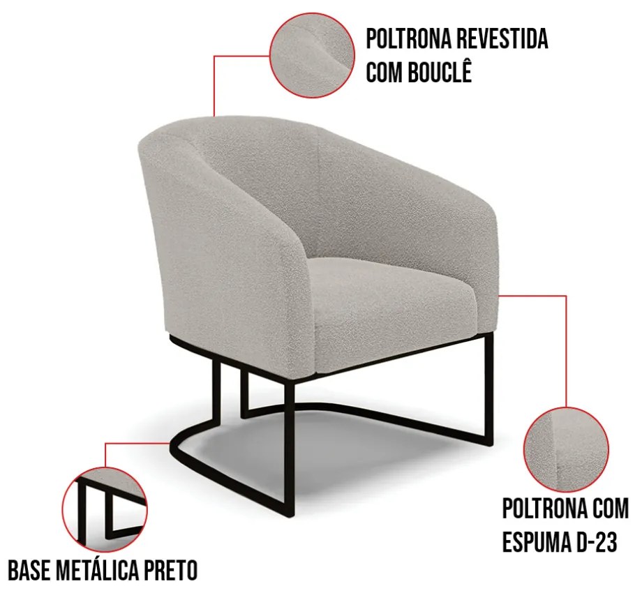 Namoradeira e 2 Poltronas Industrial Preto Stella Bouclê D03 - D'Rossi - Cinza