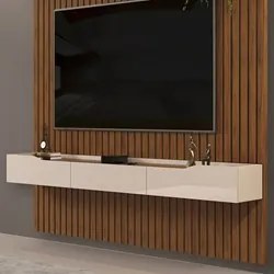 Painel para TV 75 Pol Ripado com Bancada Suspensa 223x240cm Pratisk D0